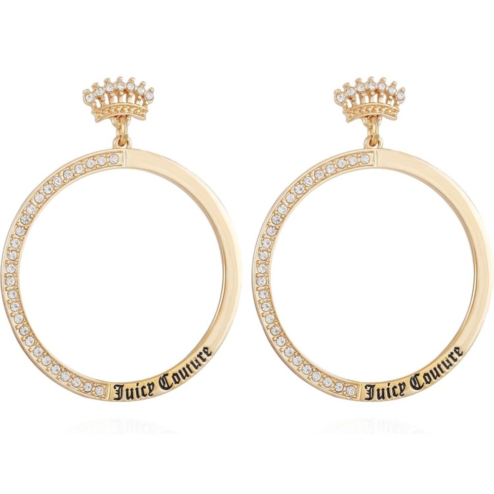 Juicy Couture Crystal Glass Stone Gold Hoop Earrings